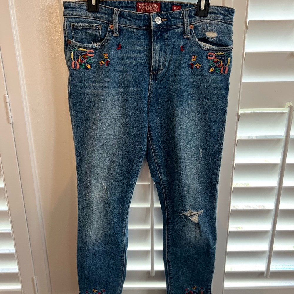 Lucky Brand Ava Skinny Stretch Cropped Jeans with Embroidered Details